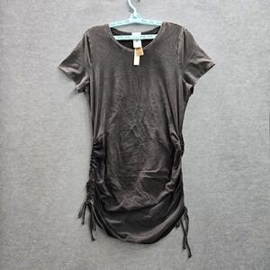 PINK Women Dress XL Gray Ruched Drawstring Crew Neck Pullover NWT